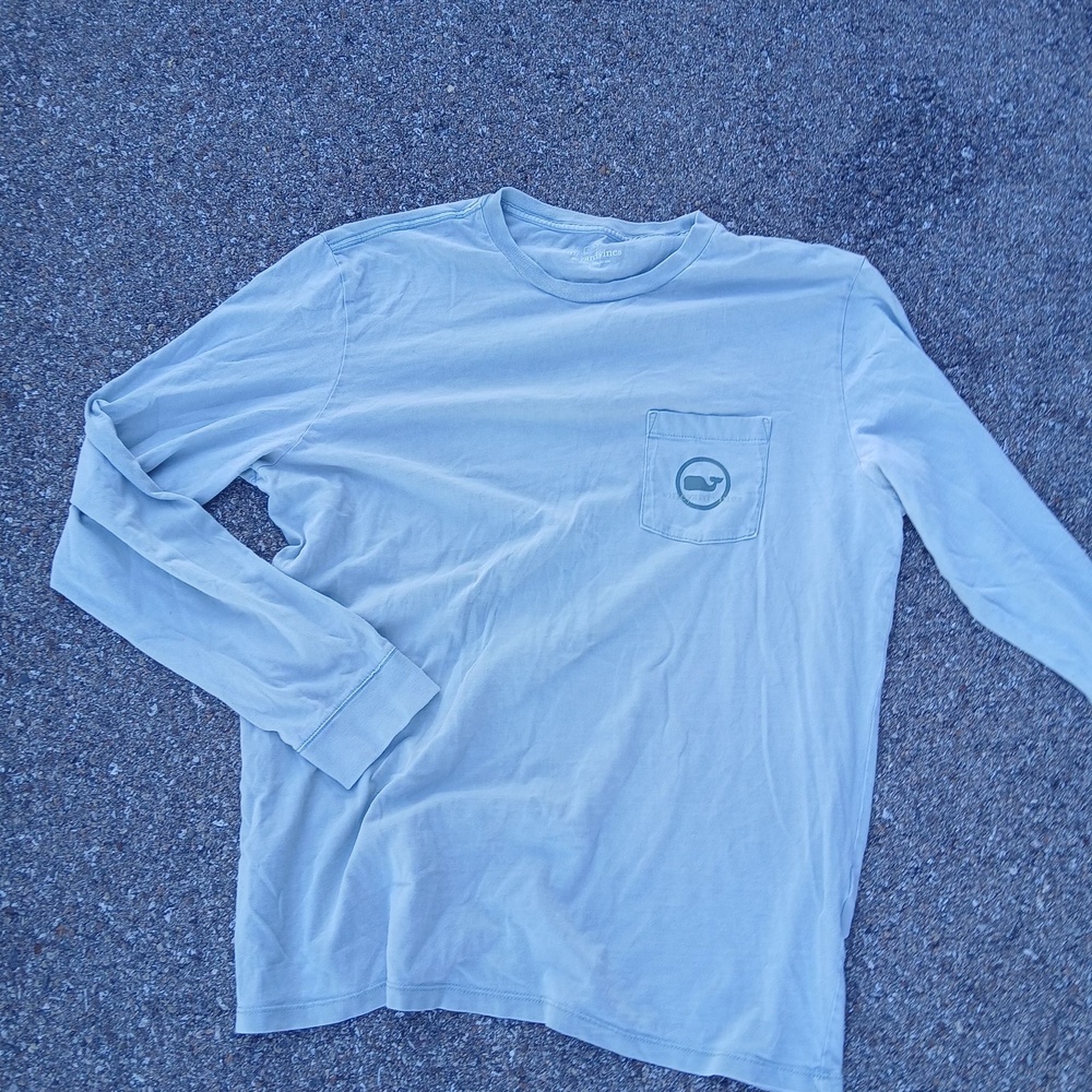 Vineyard Vines Shirt Mens Large Blue Long Sleeve Pocket Whale Logo Graphic Tee